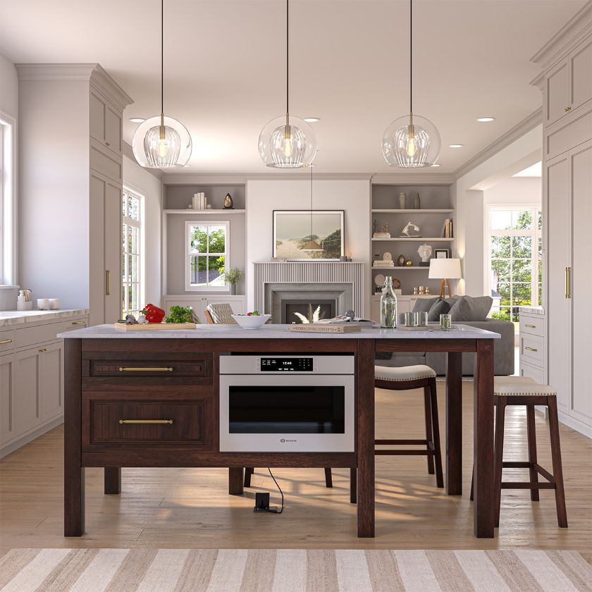 Picture of Waco Dark Wood Marble Top Kitchen Island with Drawers & Oven Space