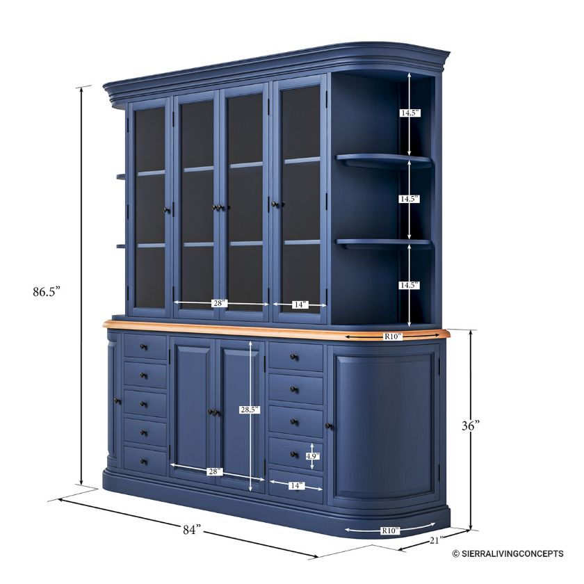 Peshtigo Oxford Blue 10 Drawers Large China Hutch Dimension Image