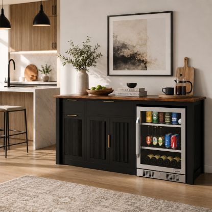 Picture of Abilene Fluted Black Buffet Sideboard with Pull Out Trash Bin Space