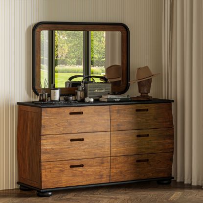 Picture of Amos Curved Front 6 Drawer Black Dresser for Bedroom