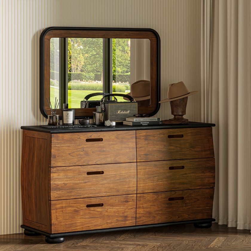Picture of Amos Curved Front 6 Drawer Black Dresser for Bedroom