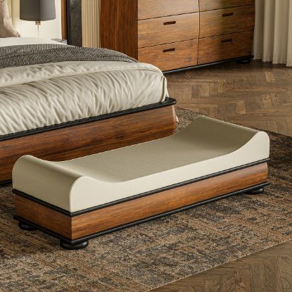 Picture of Amos Sleigh-Style Velvet Upholstered Bedroom Bench