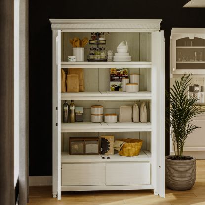 Picture of Rochester Hand Carved Arched Door White Pantry Cabinet