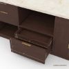 Picture of Brawley Wood & Marble Waterfall Kitchen Island with Oven Space