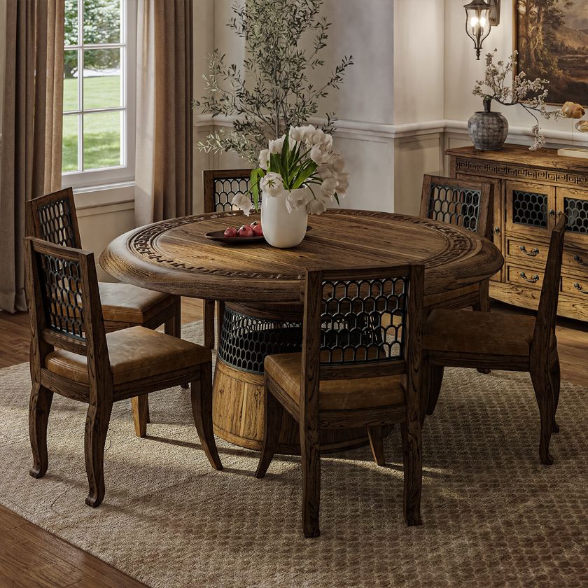 Picture of Casablanca Rustic Fretwork Round Dining Table Set For 6
