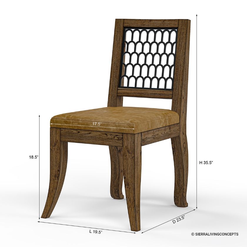 Casablanca Rustic Leather and Metal Armless Dining Chair Dimension Image